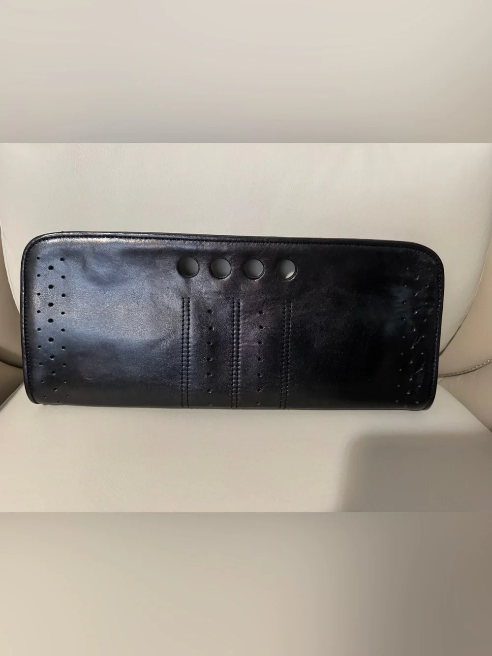 Banana Republic Vintage Black Leather Clutch with Perforated Detail